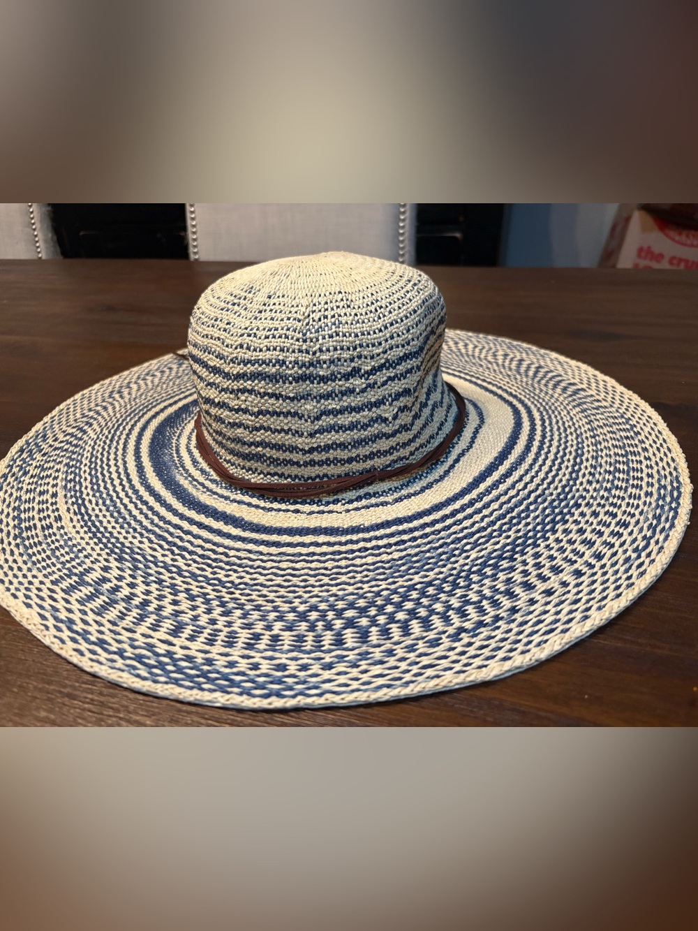 Lovely! Wide Brim Sand N Sun Straw Sun Hat - Navy & Cream 50 +UPF Sizable